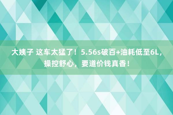 大姨子 这车太猛了！5.56s破百+油耗低至6L，操控舒心，要道价钱真香！