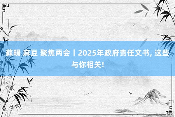 蘇暢 麻豆 聚焦两会丨2025年政府责任文书, 这些与你相关!